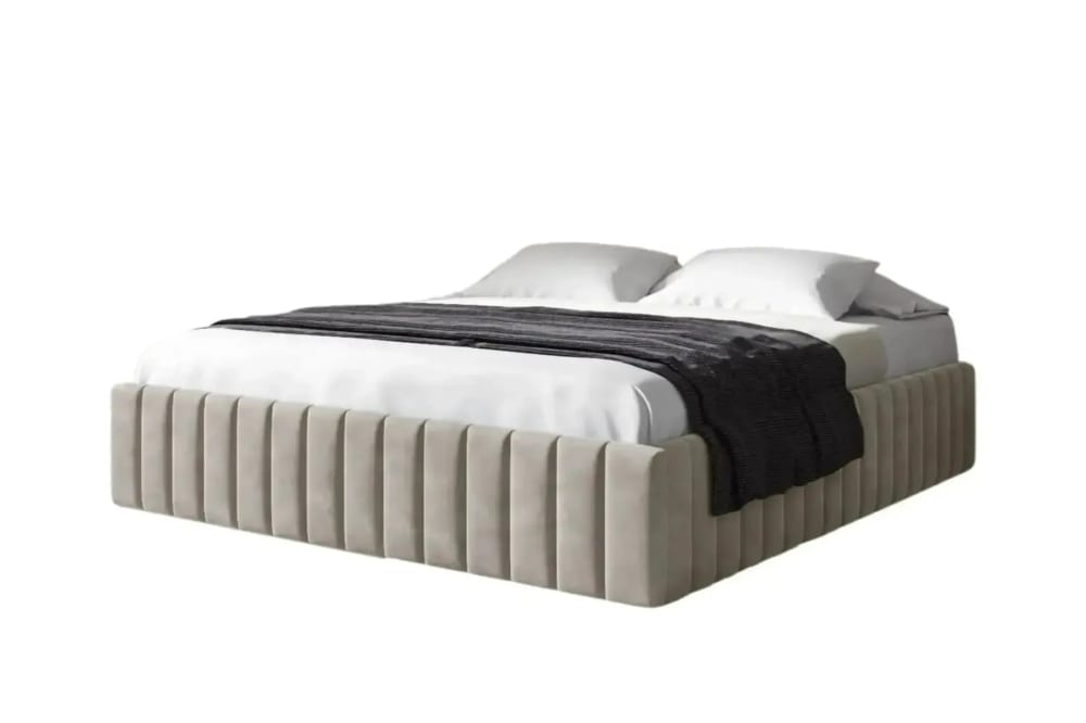 Lit coffre tissu velours 160x200cmcm beige Lit coffre tissu velours 160x200cmcm beige