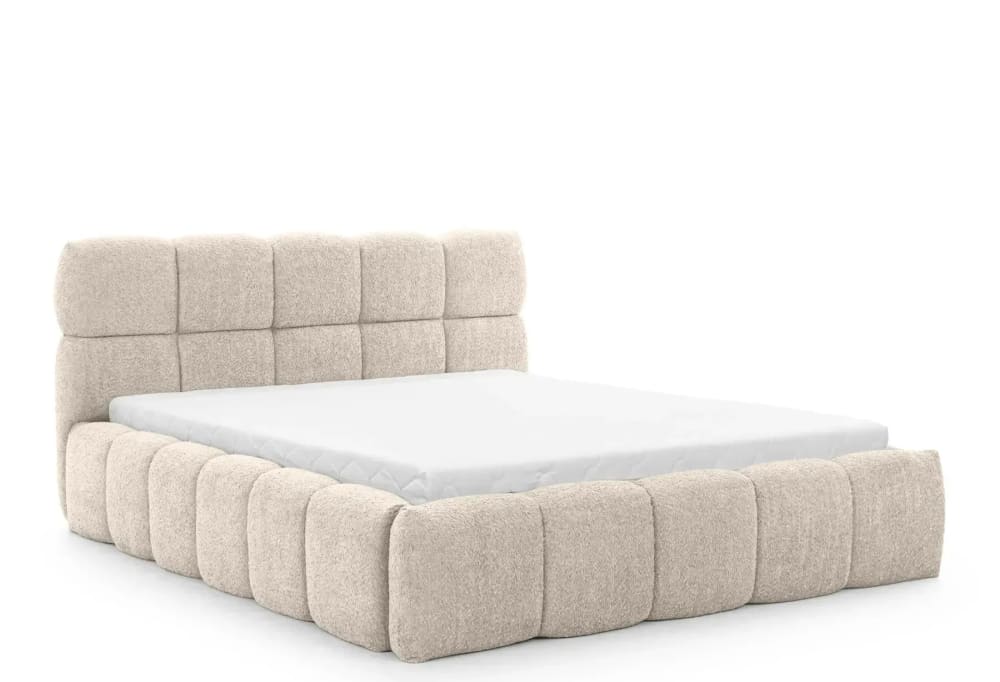 Lit coffre tissu bouclette