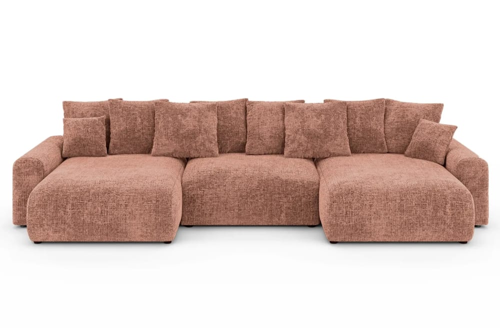 Canapé panoramique convertible tissu chenille 5 places terracotta Canapé panoramique convertible tissu chenille 5 places terracotta