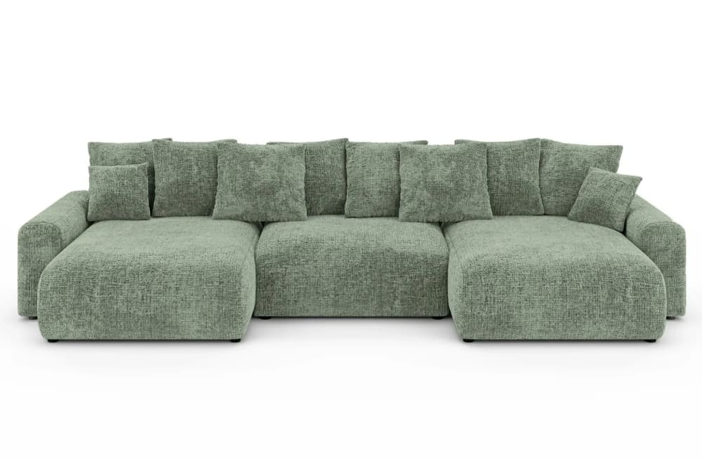 Canapé panoramique convertible tissu chenille 5 places vert Canapé panoramique convertible tissu chenille 5 places vert
