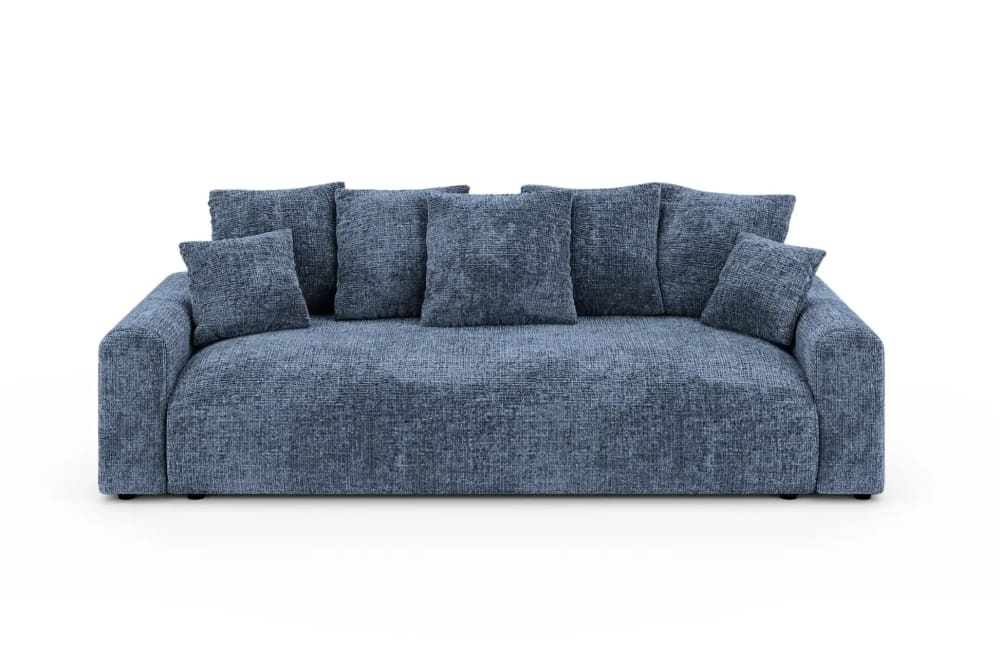 Canapé droit convertible tissu chenille 3 places bleu Canapé droit convertible tissu chenille 3 places bleu