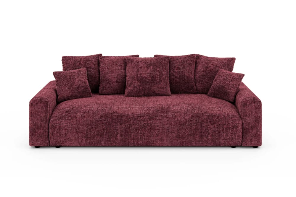 Canapé droit convertible tissu chenille 3 places bordeaux Canapé droit convertible tissu chenille 3 places bordeaux