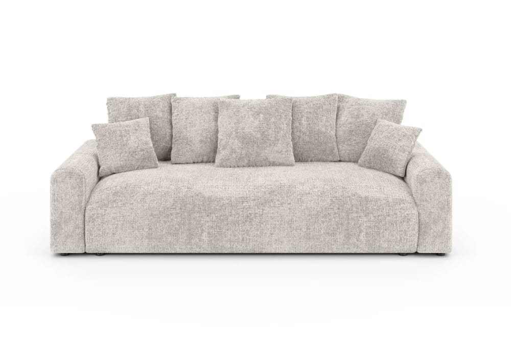 Canapé droit convertible tissu chenille 3 places beige Canapé droit convertible tissu chenille 3 places beige