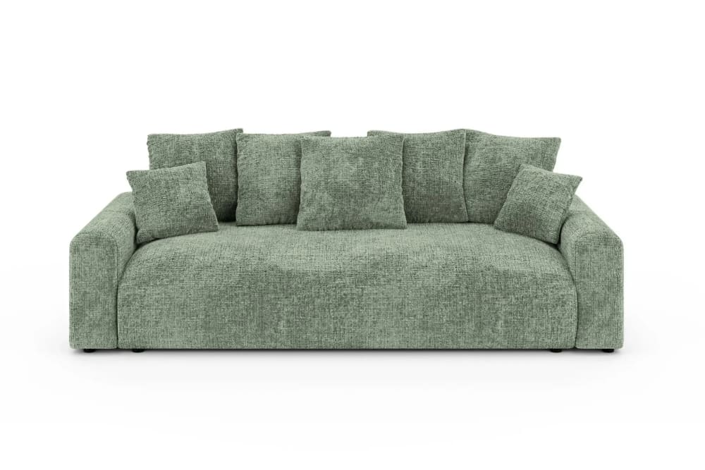 Canapé droit convertible tissu chenille 3 places vert Canapé droit convertible tissu chenille 3 places vert