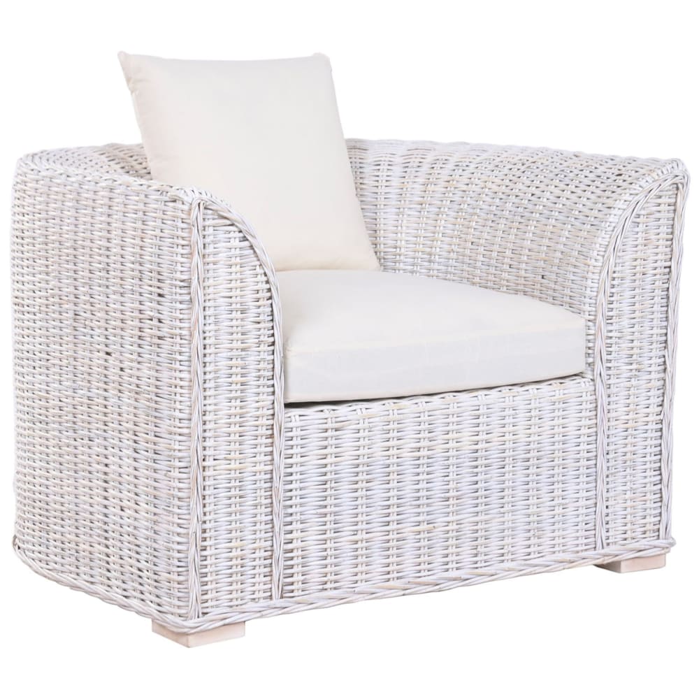 Fauteuil en rotin blanc 100x78x68 cm