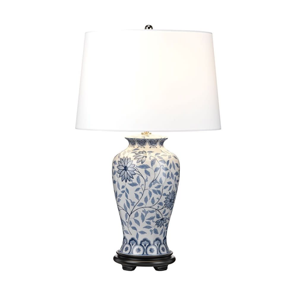 ELSTEAD LIGHTING Tischleuchte aus weiß-blauer Keramik mit floralem Dekor style vintage - Porzellan