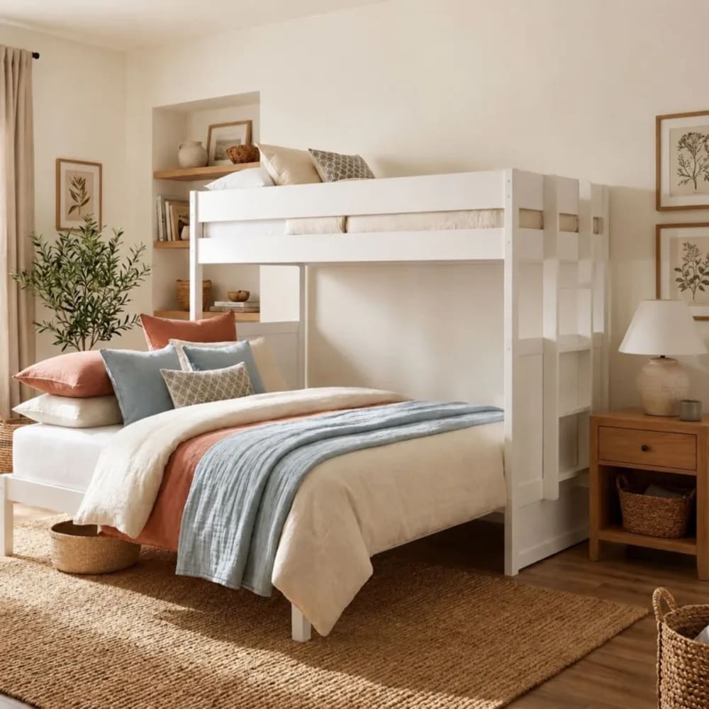 MueMue Etagenbett mit Bett umwandelbar in Doppelbett Holz weiß 90/180x190cm Holz Baby