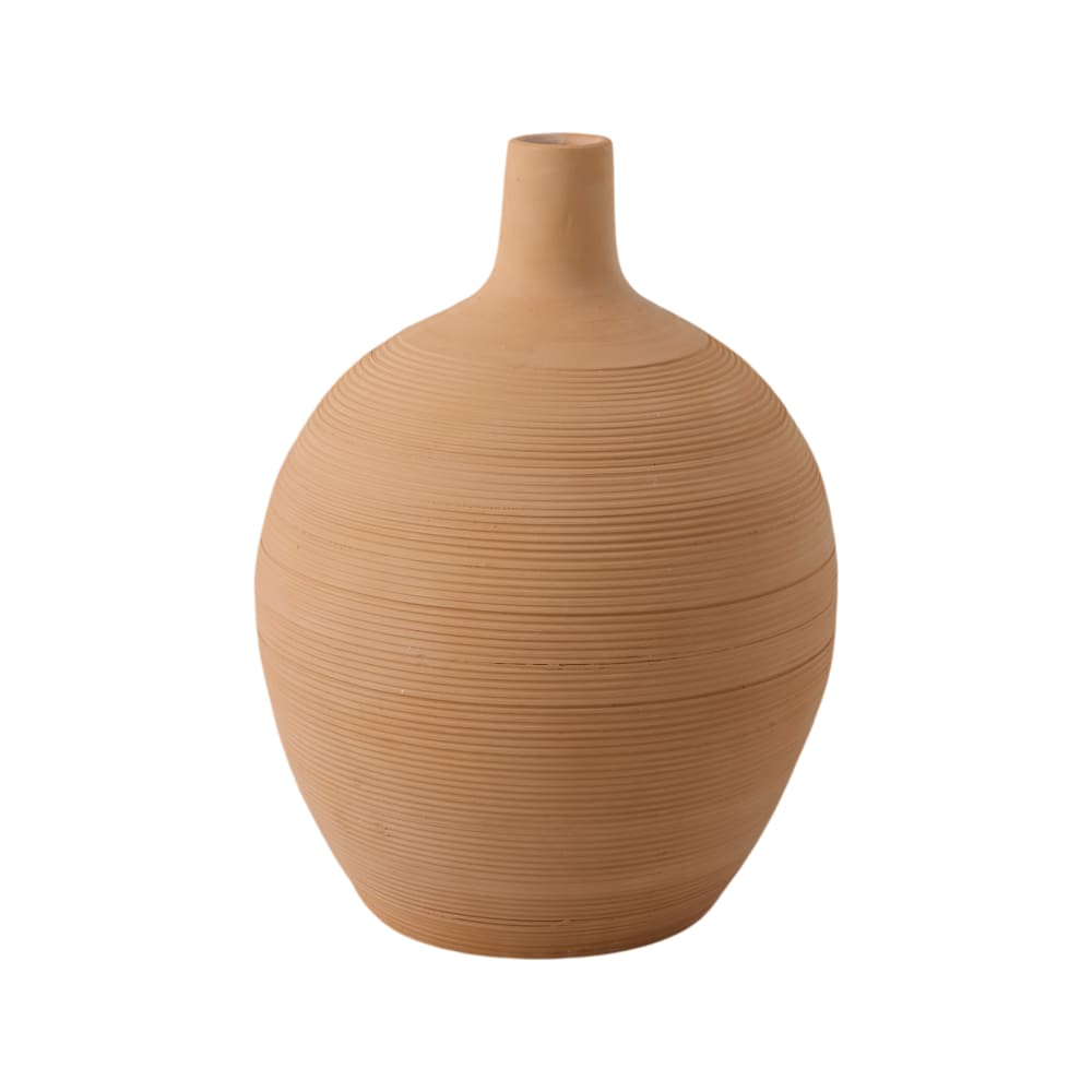 Vase rond long fût en céramique terracotta h46 cm