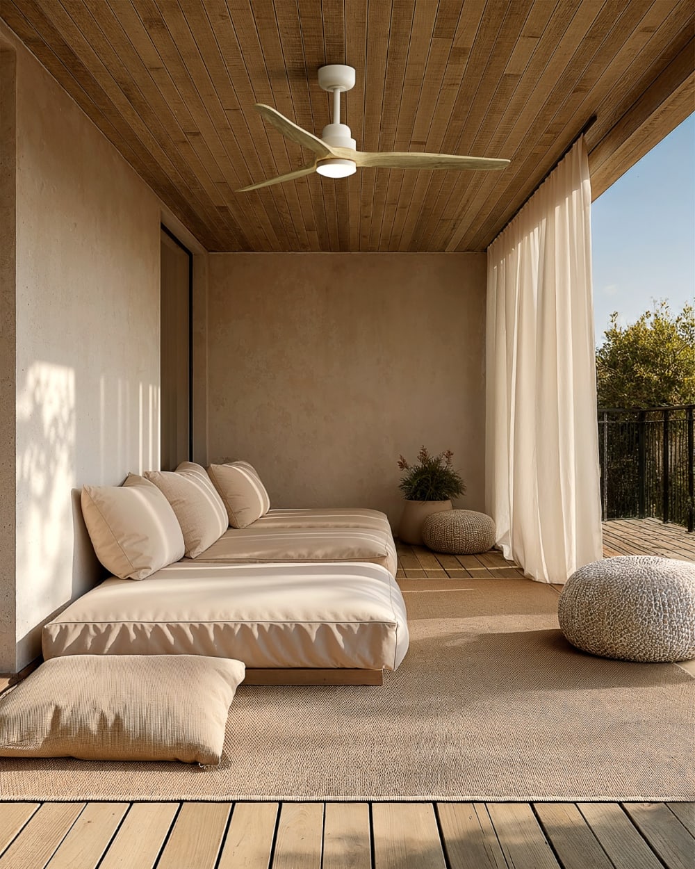 Deckenventilator mit Licht DC-Motor Weiß und Holz 142cm - Maisons