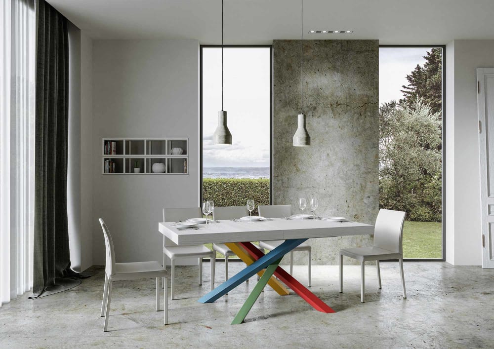 Ausziehtisch 90x180/284 cm in Holzoptik Esche weiß, Eisen -