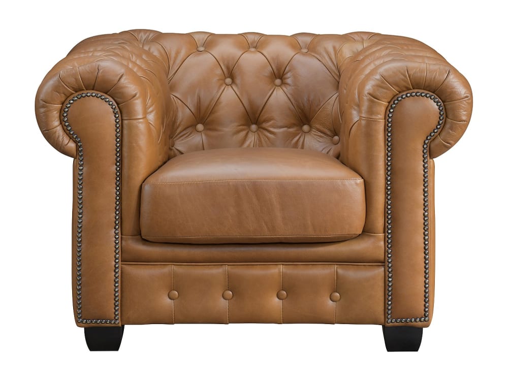 Fauteuil droit cuir pleine fleur camel