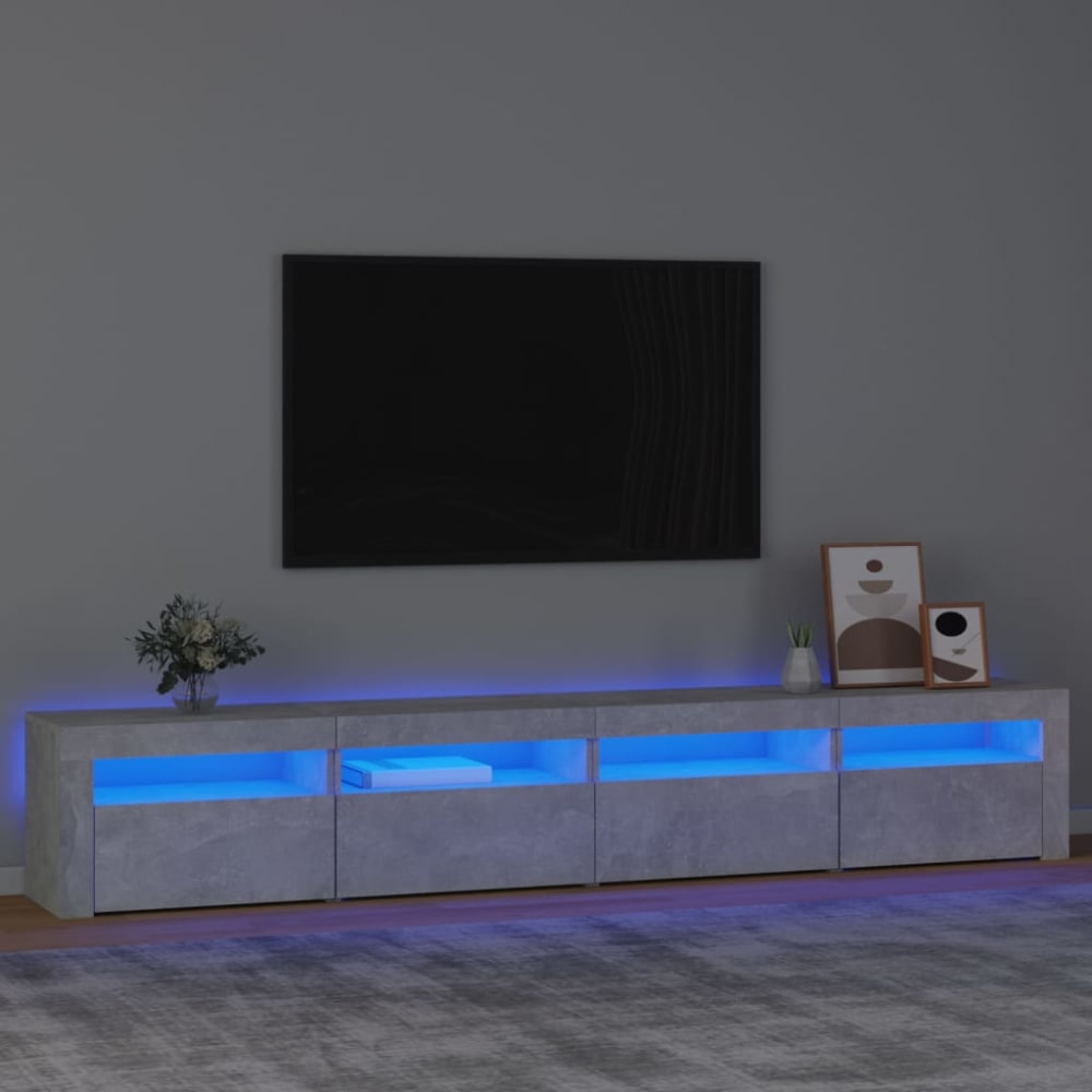 Meuble tv avec led bois gris béton 240x35x40 cm