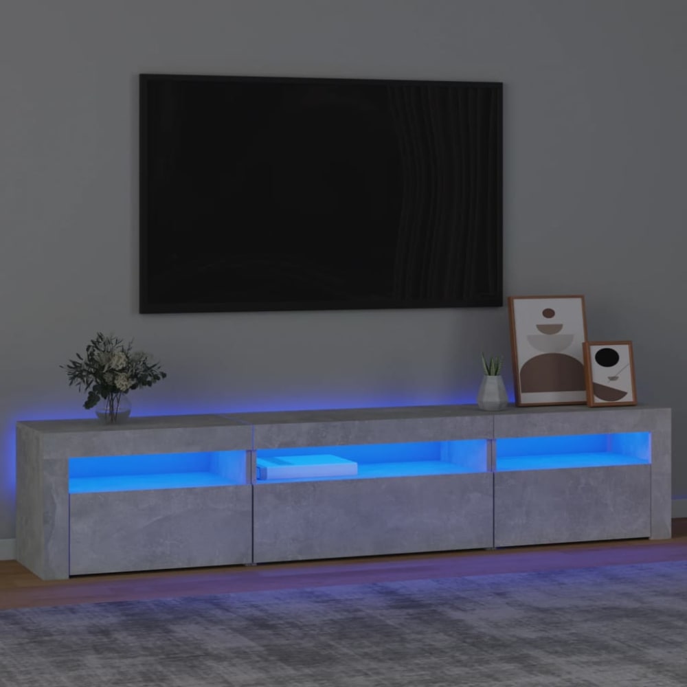 Meuble tv avec led bois gris béton 195x35x40 cm