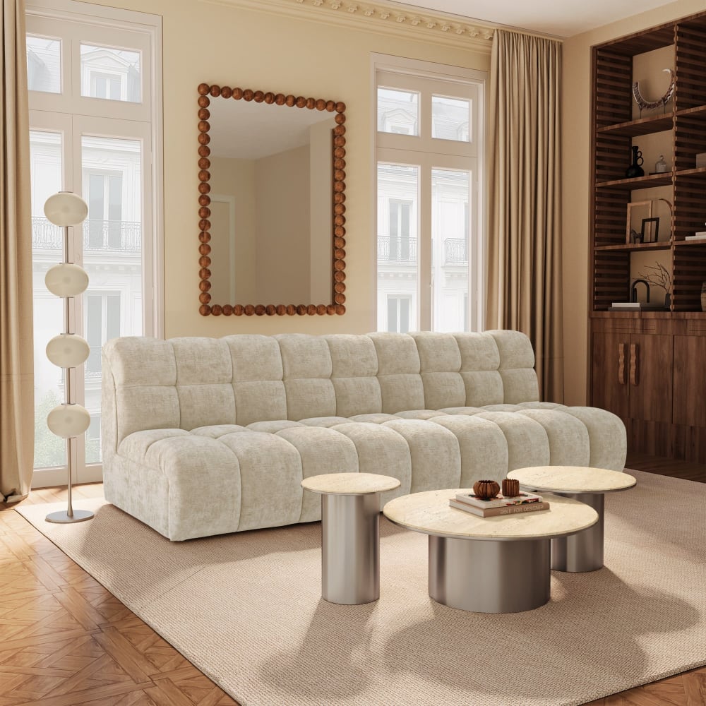 Canapé 3 places 3 places en velours gaufré beige