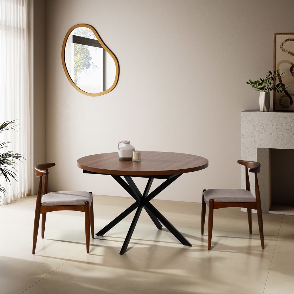 Table ronde extensible effet Noyer, 120-160 cm