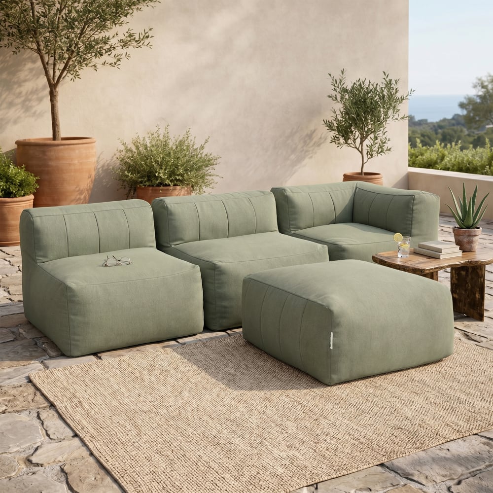 4er Set Modularer Sofa aus wasserfestem Olefin, Salbeigrün -