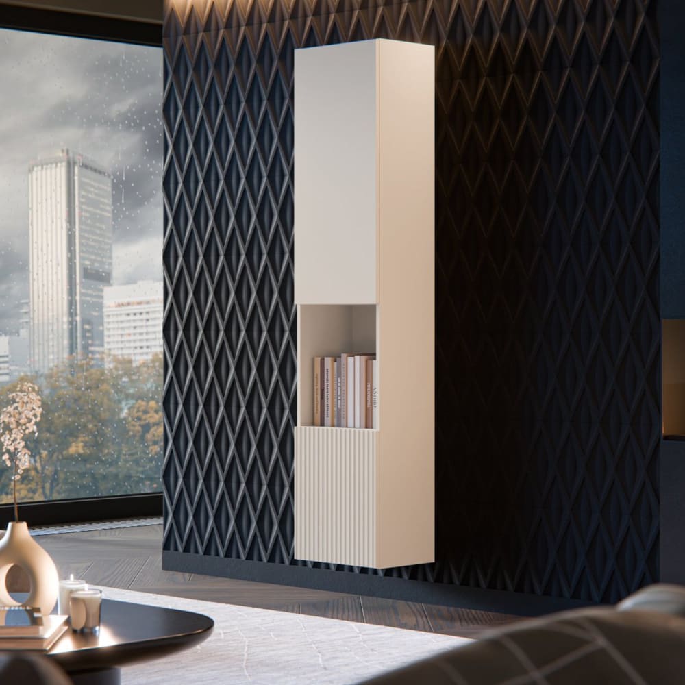 Vitrine en bois beige 40x30x180h cm