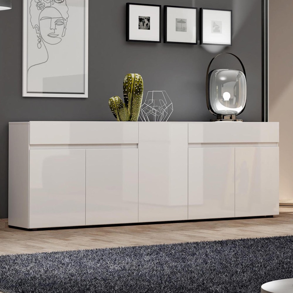 Buffet en bois blanc brillant 225x38x79h cm