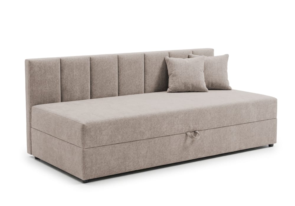 S-Style Tagesbett mit Rückenlehne und großem Bettkasten aus Chenille style modern Taupe Holz