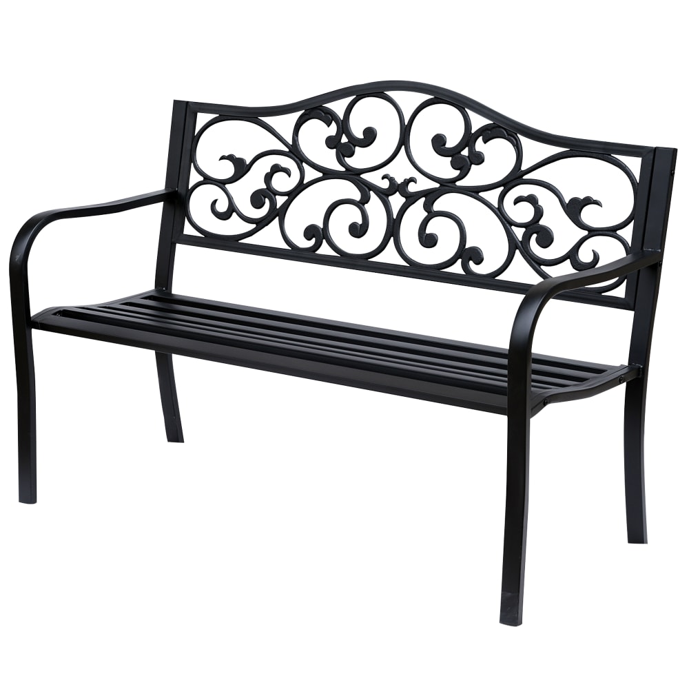Banc de jardin 3 places en métal noir avec accoudoirs 127x60x89 cm