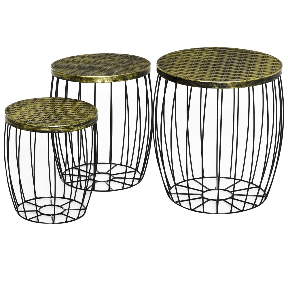 Set de 3 tables d'appoint en métal noir avec rangement Ø38 x 41 cm