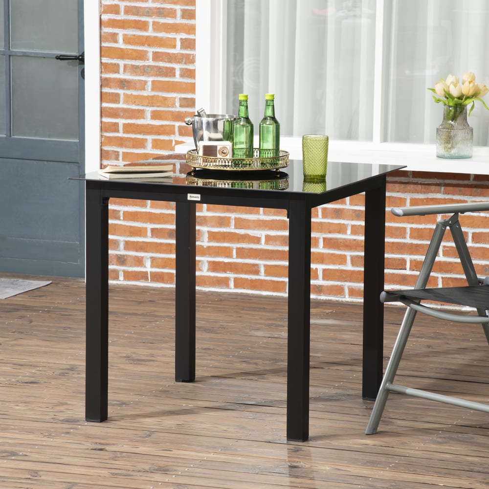 Gartentisch aus Aluminium mit Glasplatte 80x80x74 cm, schwarz -