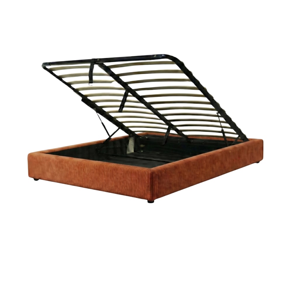 Lit coffre velours côtelé terracotta 140x190 cm