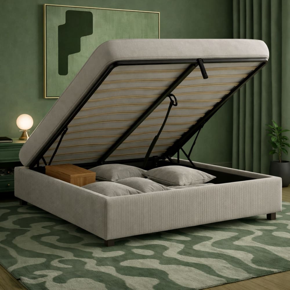 Lit coffre électrique velours côtelé gris télécommande 90x190 cm