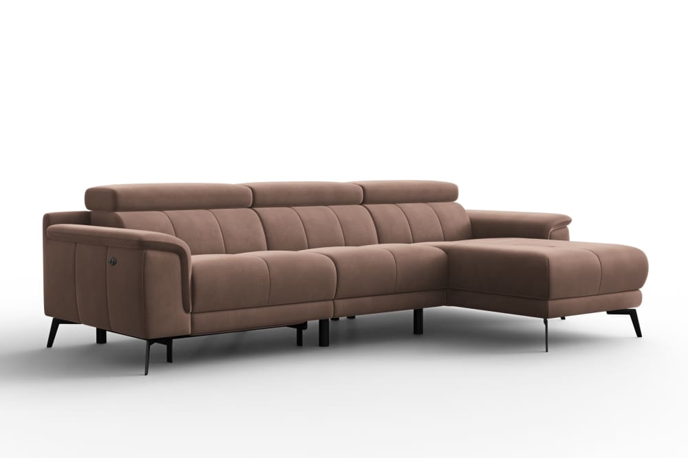 Ecksofa Relax 4-Sitzer rechts, Brauner Veloursstoff - Maisons Du