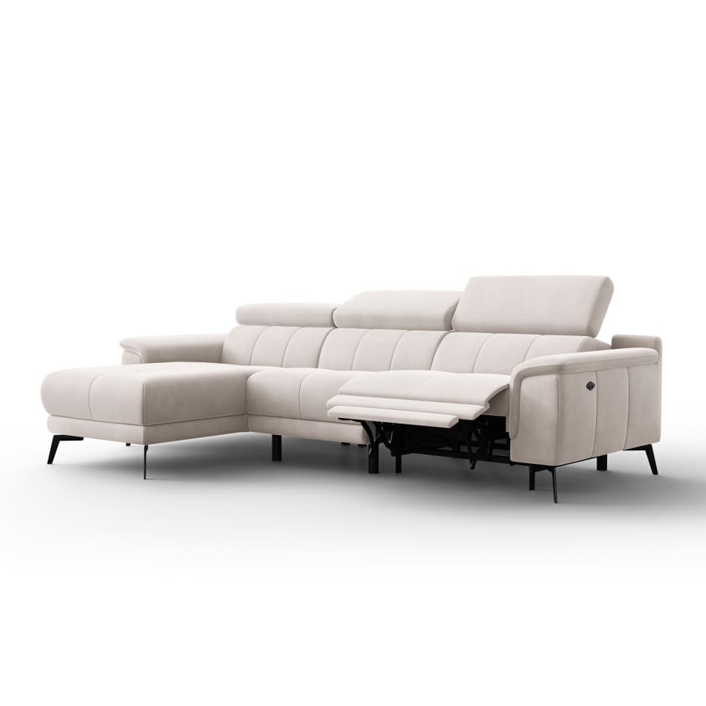 Canapé d'angle 4 places gauche, tissu velours beige