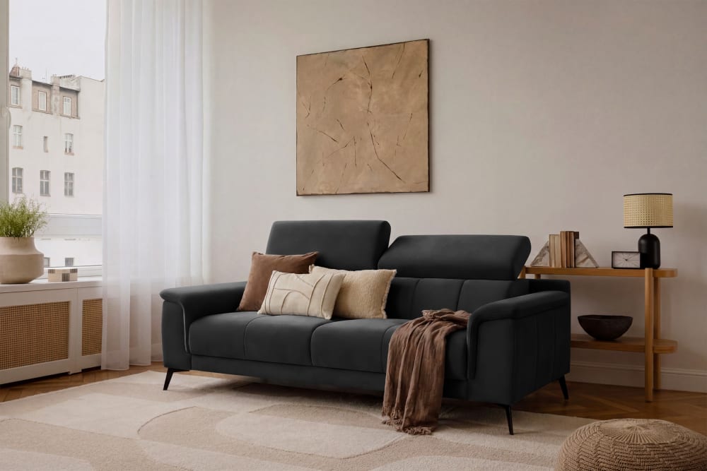 Sofa 3-Sitzer, Schwarzer Veloursstoff - Maisons Du Monde