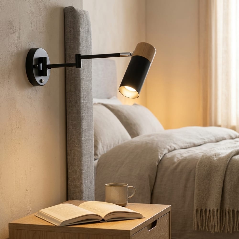 Applique murale extensible horizontale noir et bois E27 53 cm — vue 3
