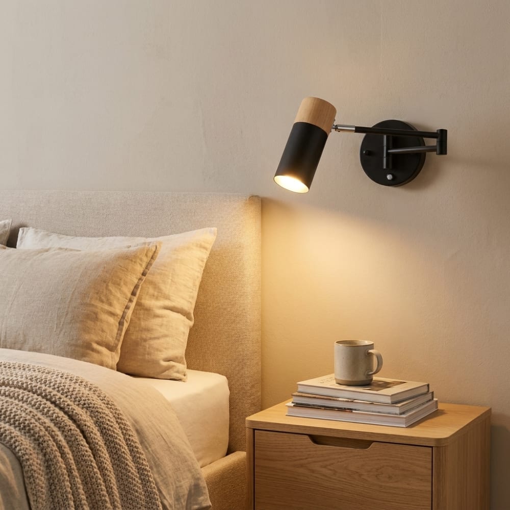 Applique murale extensible horizontale noir et bois E27 53 cm — vue 4