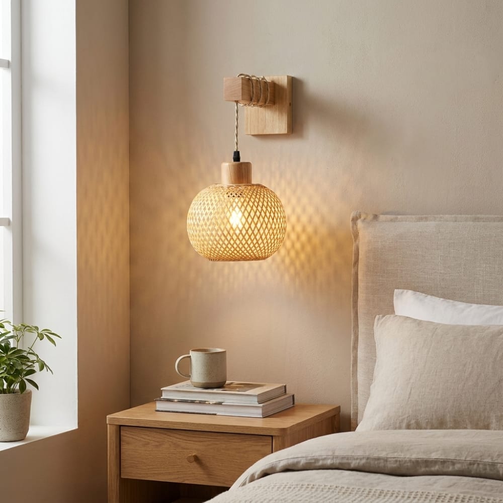 Wandleuchte aus Holz und natürlichem Weidengeflecht Ø20 cm -