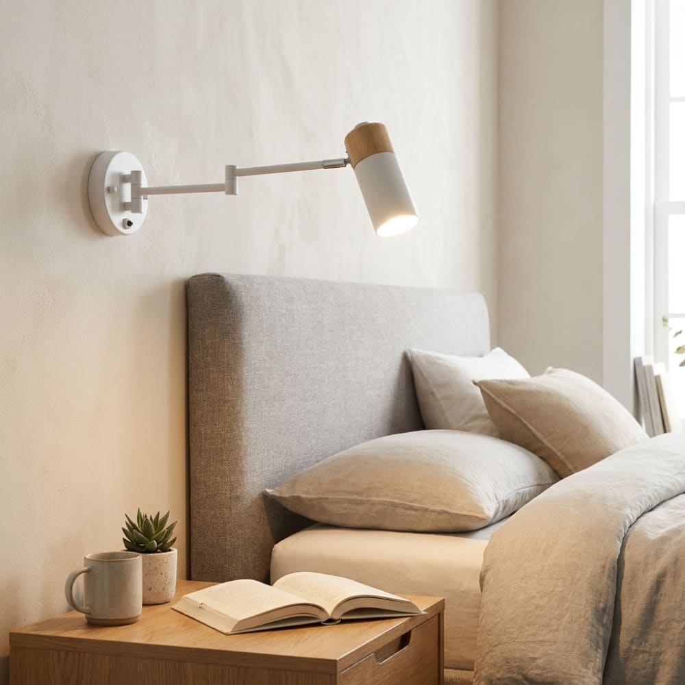 Applique murale extensible horizontale blanc et bois E27 53 cm — vue 3