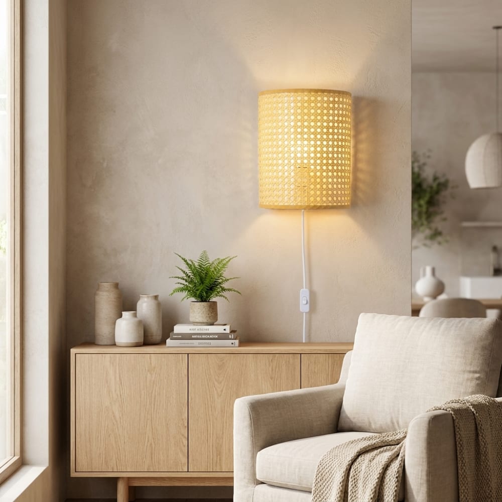 Applique murale en rotin beige avec prise E27 H24 cm — vue 3