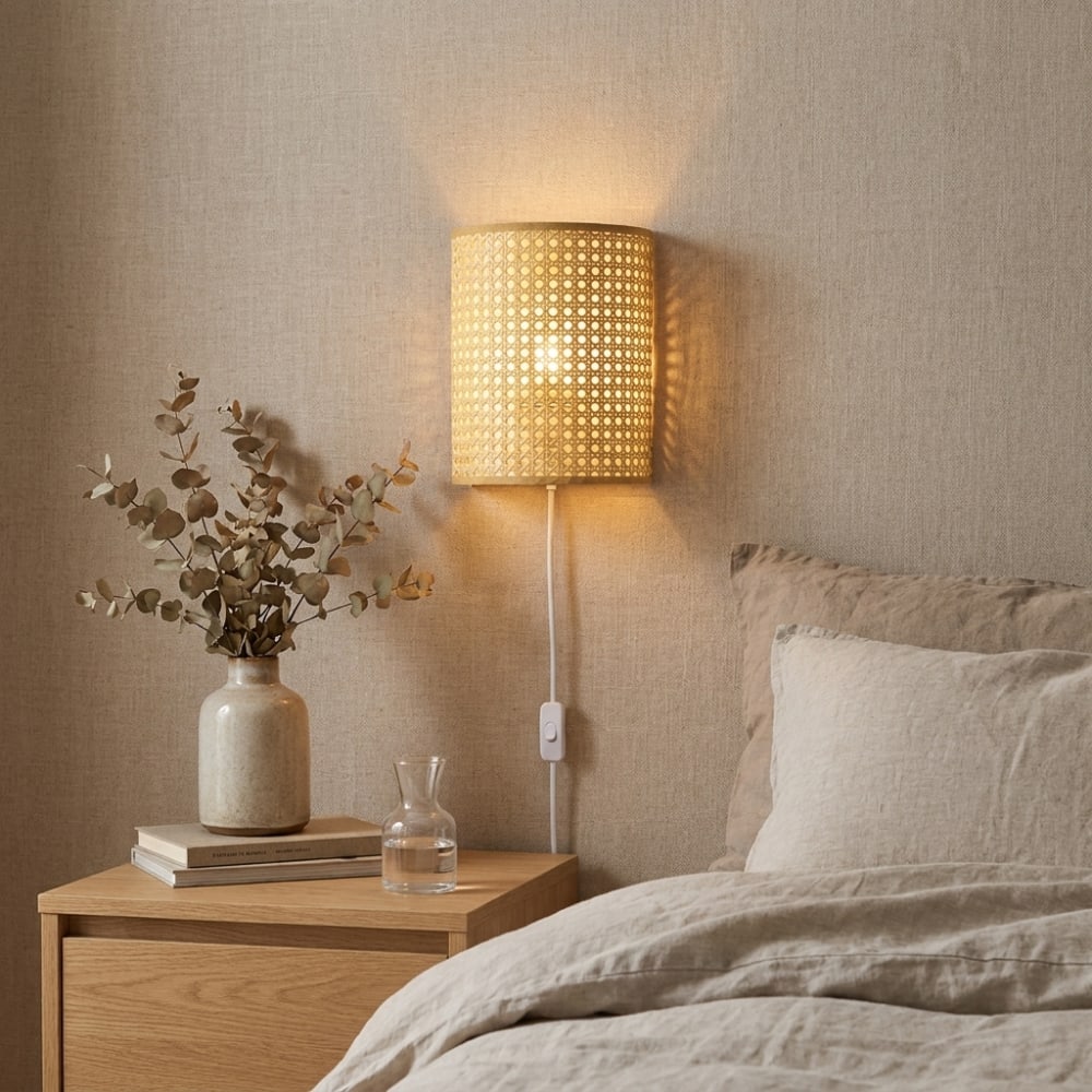 Applique murale en rotin beige avec prise E27 H24 cm — vue 4