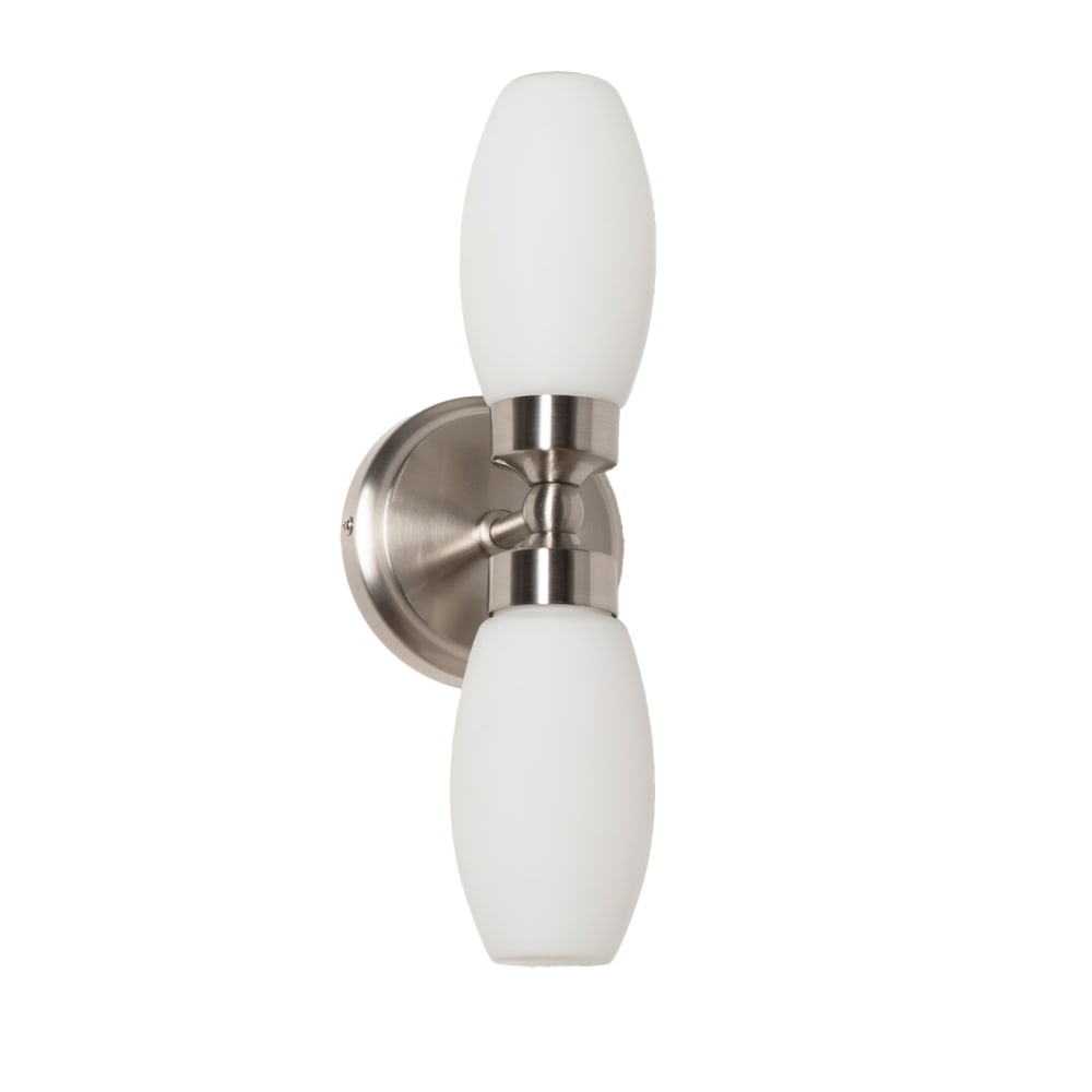 Applique double bain métal nickel et verre opale H36 cm