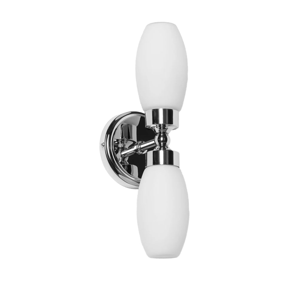 Applique double bain métal chromé et verre opale H36 cm