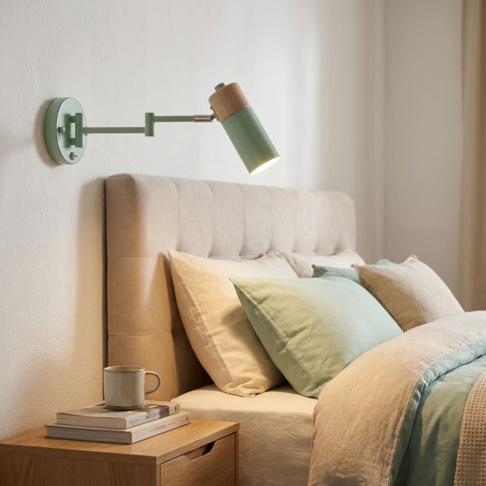 Applique murale extensible horizontale vert et bois E27 53 cm — vue 3