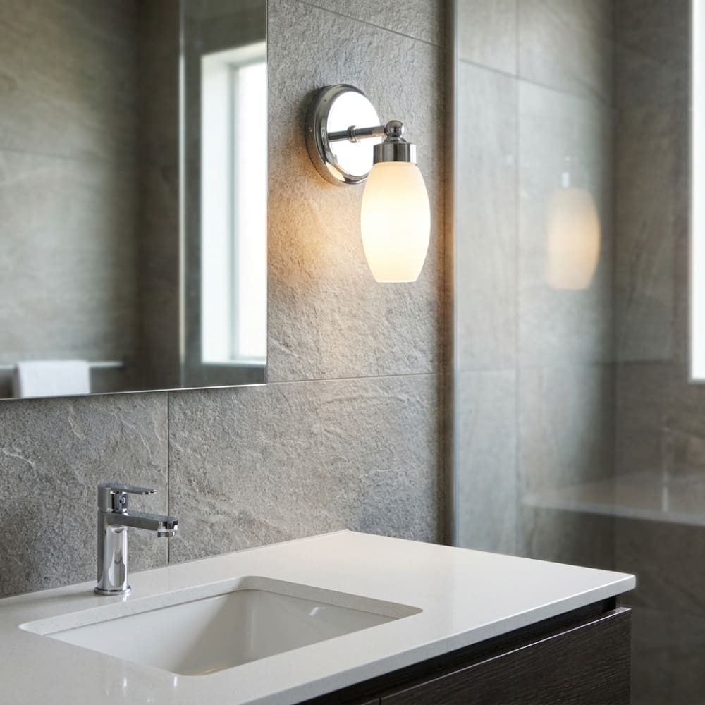 Bad-Wandleuchte Metall chrom und Opalglas H23,5 cm - Maisons Du