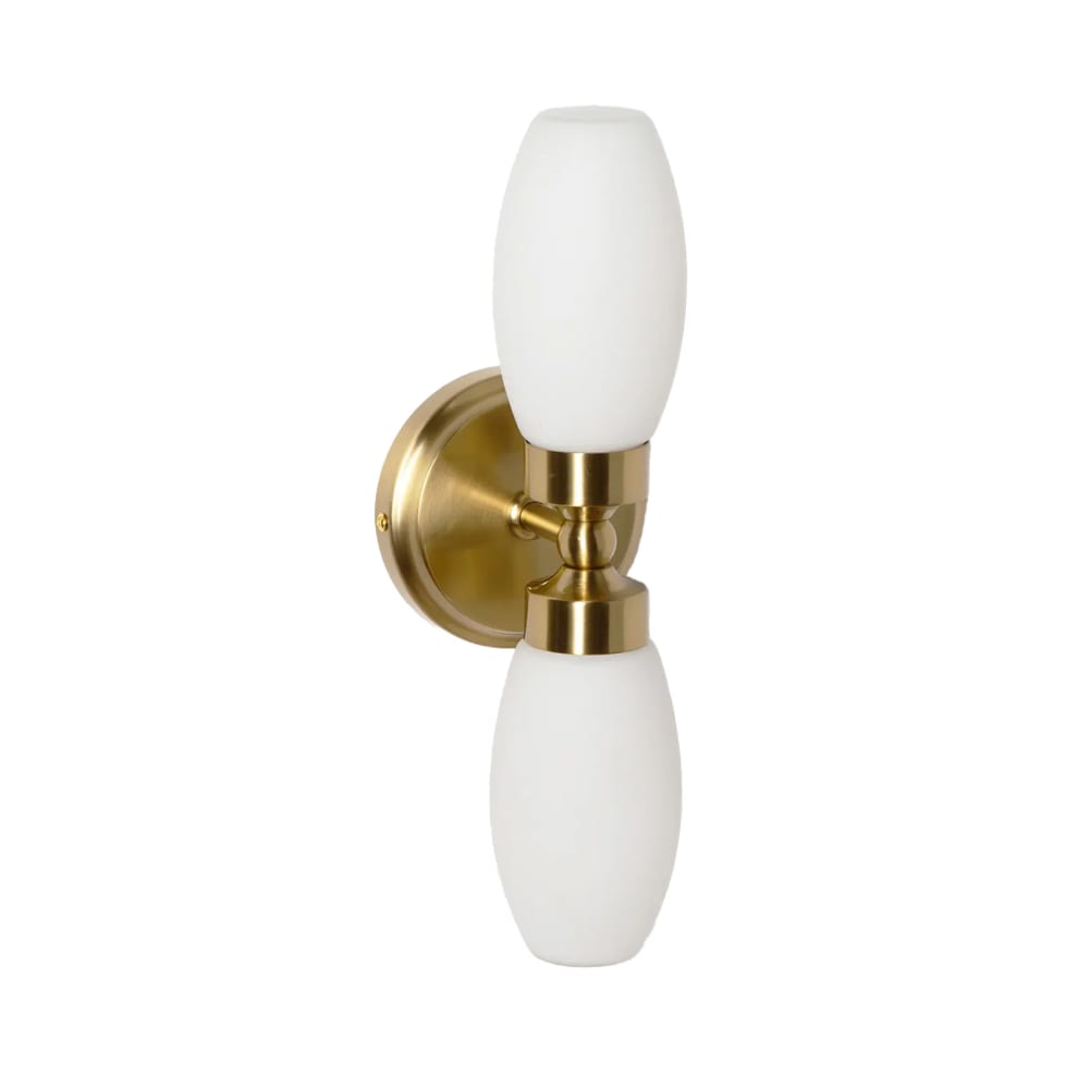 Applique double bain métal doré et verre opale H36 cm