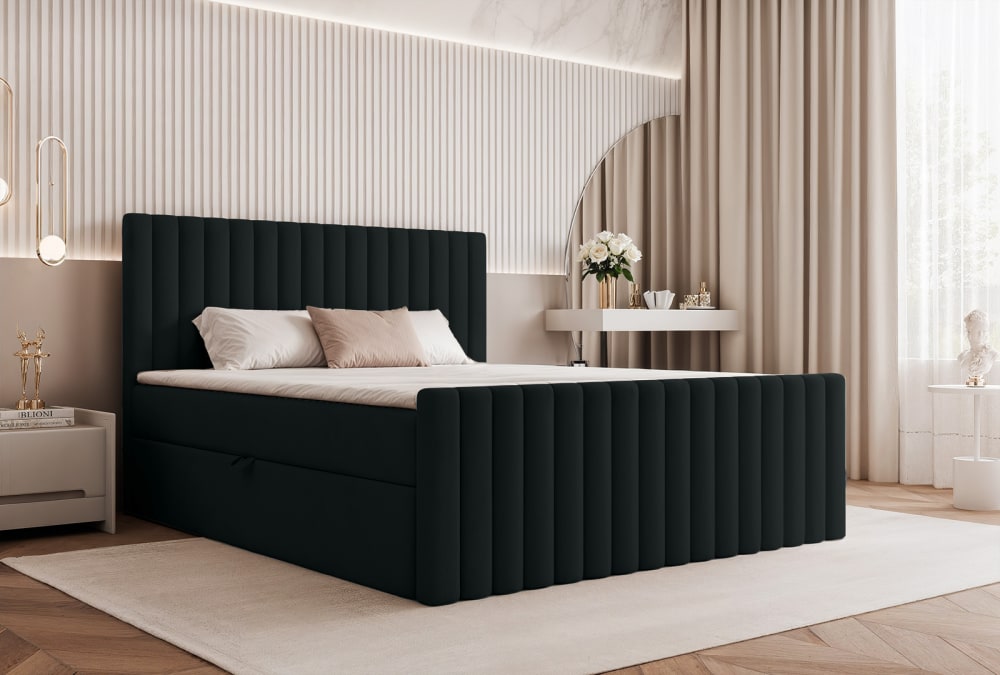 Lit boxspring en velours 180x200 cm, Noir