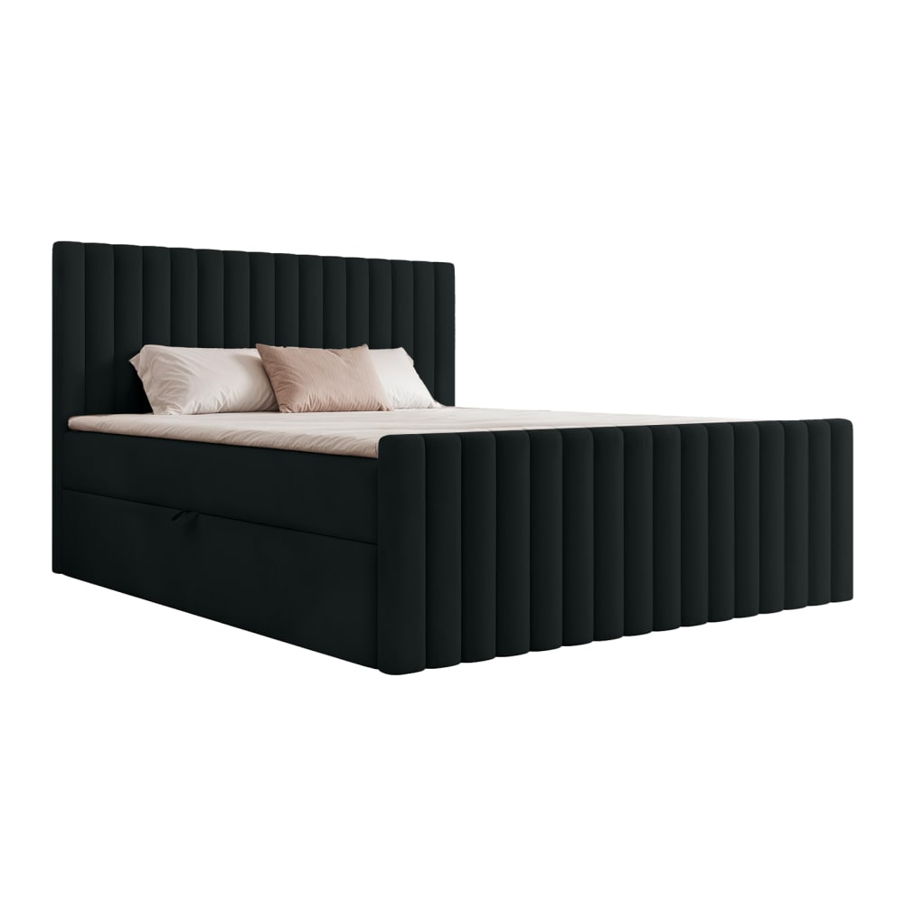 Lit boxspring en velours 200x200 cm, Noir