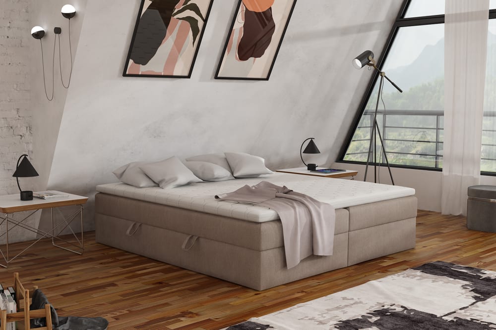 Lit boxspring en velours 200x200 cm, Beige