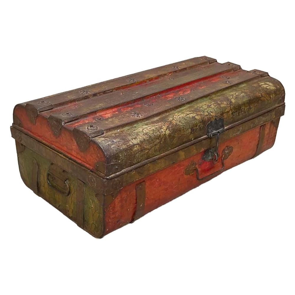maleta de metal acabado artesanal rojo 67x37x25h cm