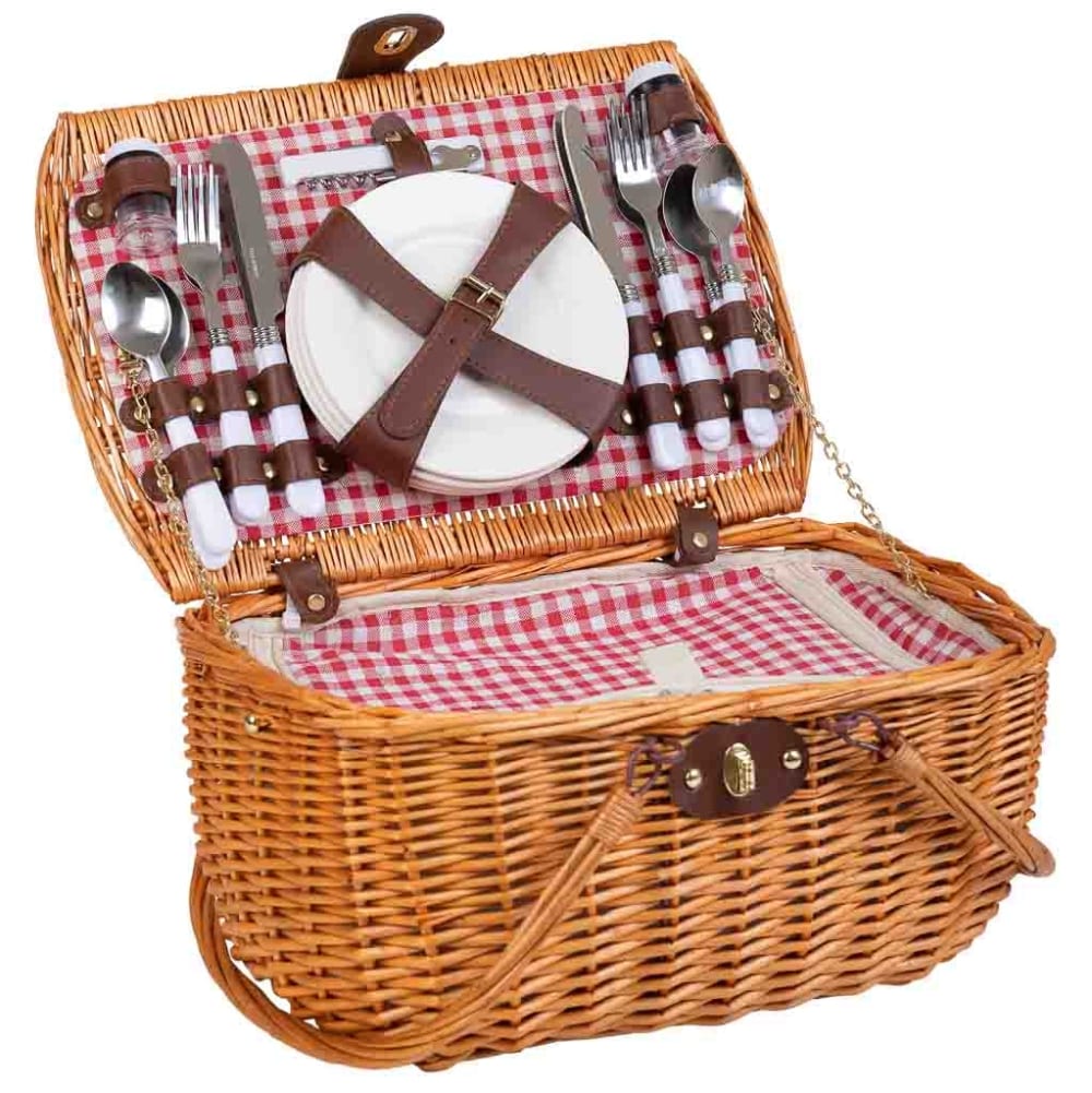 Wanderlust deco Picknickkorb 40x28x22 Rot style landhaus Rot Öko-Tex Zertifikat Naturfasern