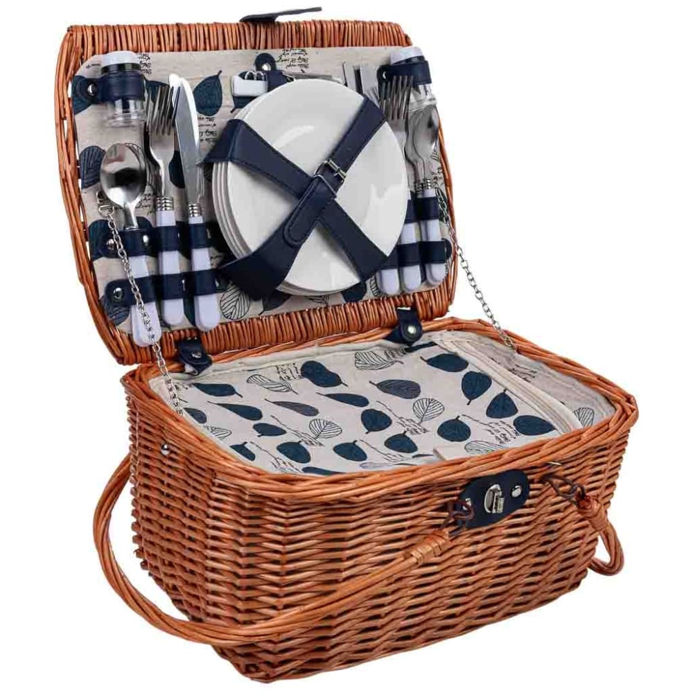Wanderlust deco Picknickkorb 4 Personen 40x28x22h cm Marineblau style landhaus Öko-Tex Zertifikat - Naturfasern