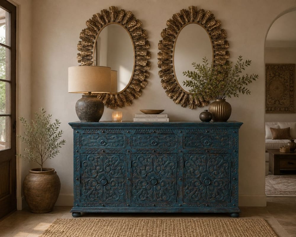Handgefertigtes Sideboard aus Holz, 147 x 45 x 96 cm (H) Blau -