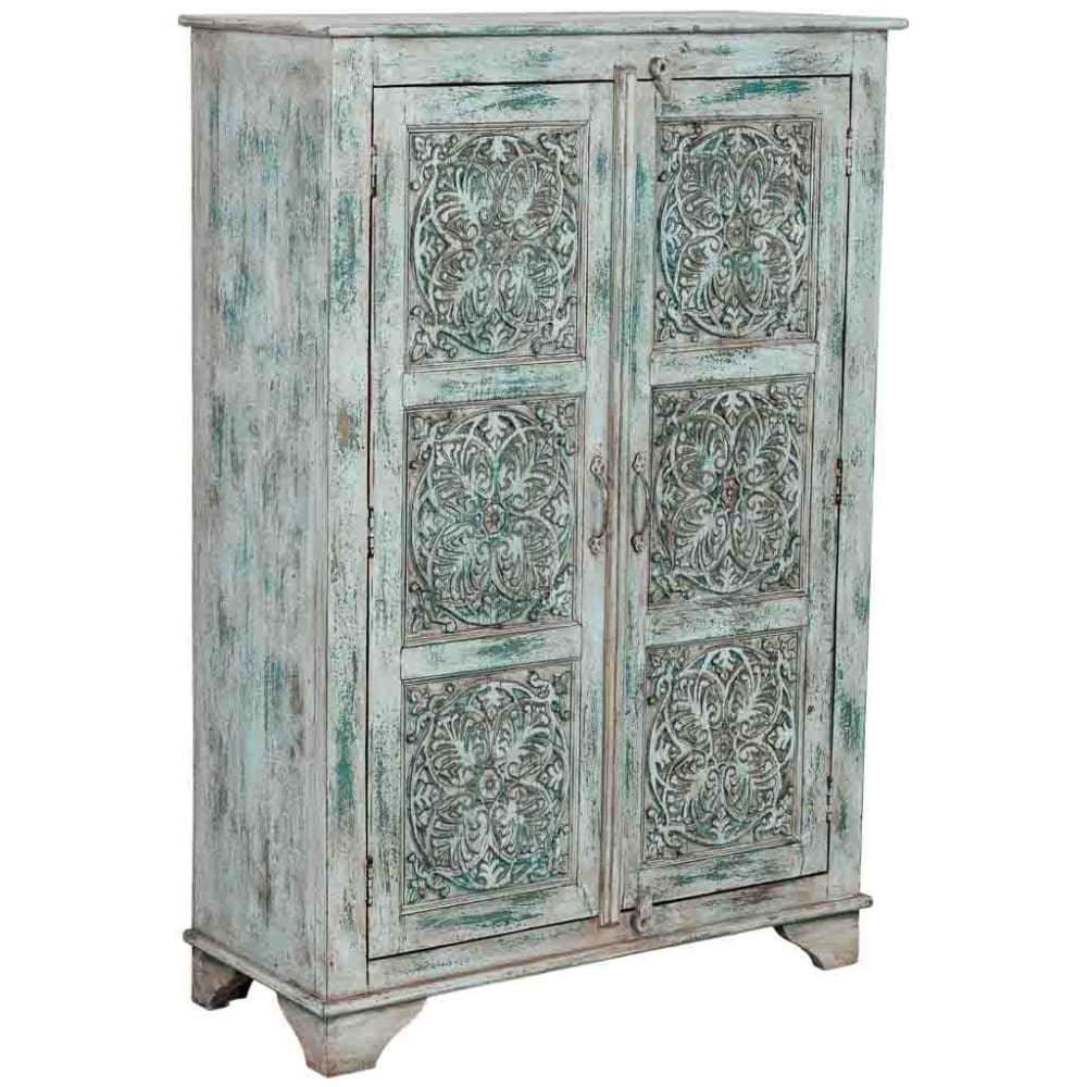 Wanderlust deco Handgefertigter Holzschrank 96 x 40 x 140 (H) cm, blau style exotic - Holz